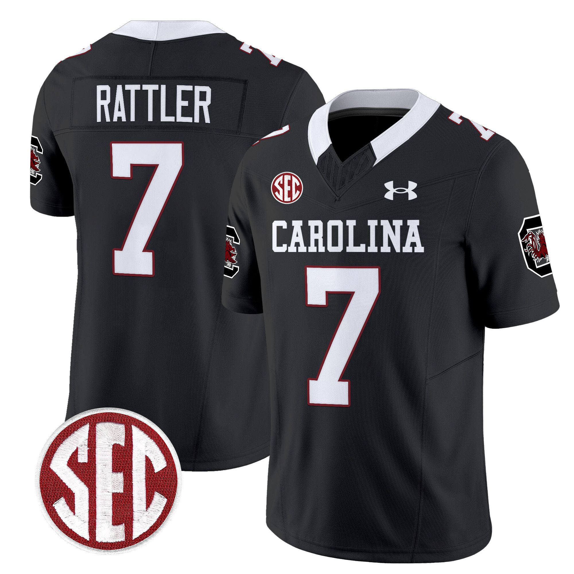 Men South Carolina Gamecocks #7 Rattler Black 1980 Throwback Vapor Limited 2024 NCAA Jersey